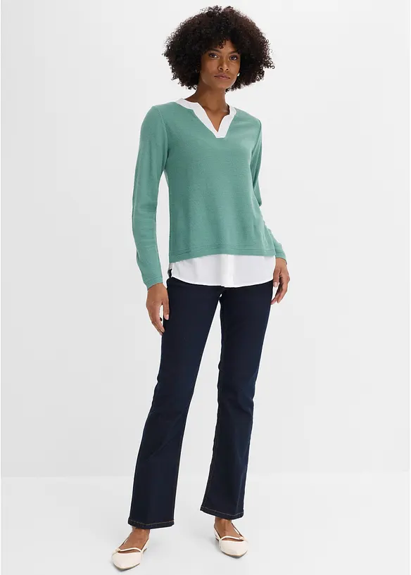 Maglione in filato fine con inserti effetto camicia, bonprix