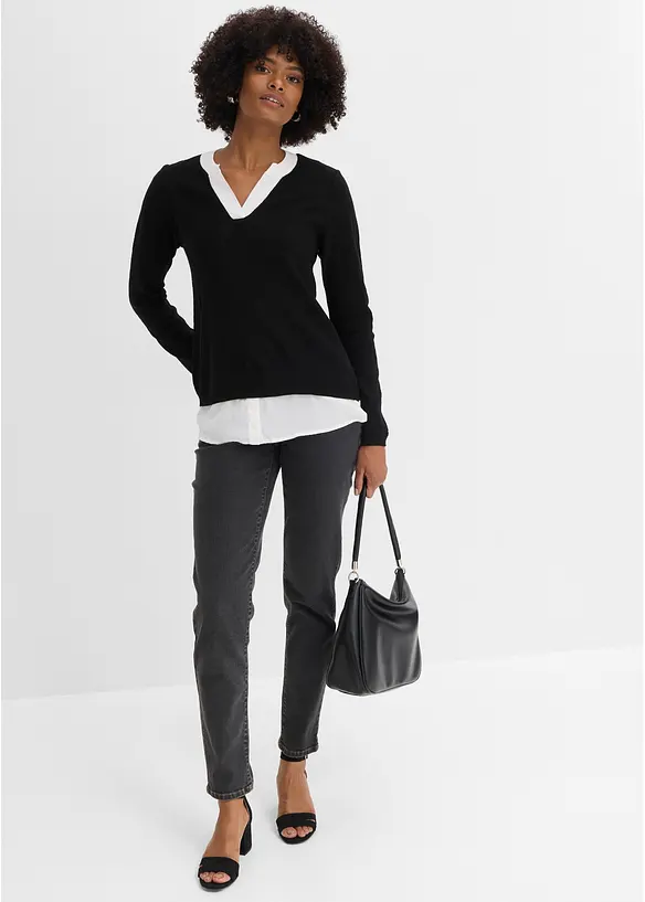Maglione in filato fine con inserti effetto camicia, bonprix