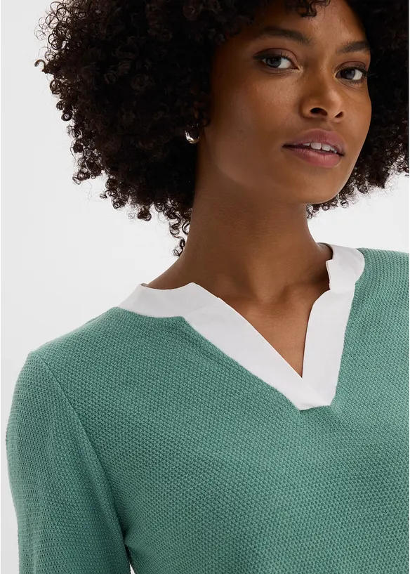 Maglione in filato fine con inserti effetto camicia, bonprix