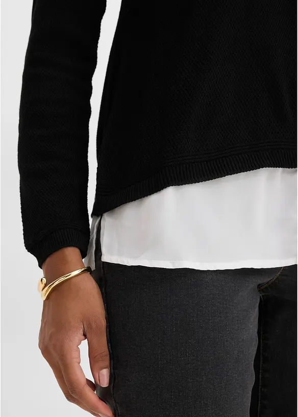 Maglione in filato fine con inserti effetto camicia, bonprix