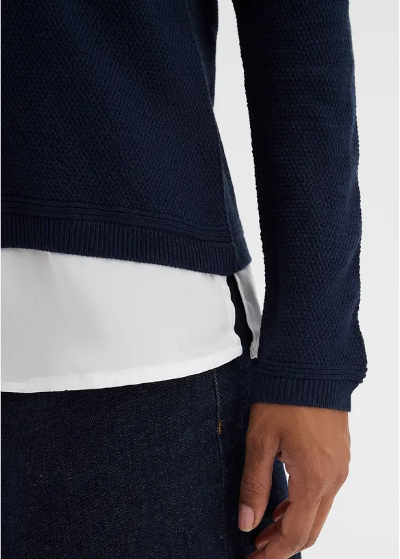 Maglione in filato fine con inserti effetto camicia, bonprix