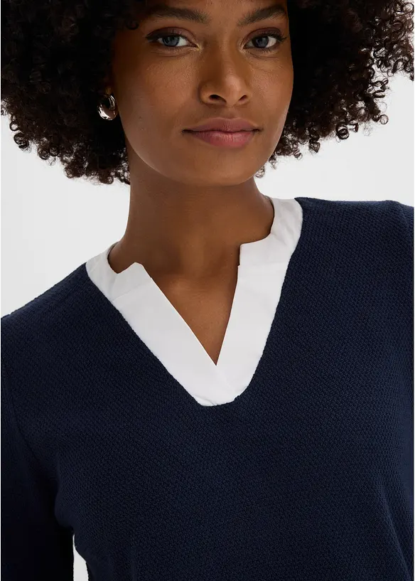 Maglione in filato fine con inserti effetto camicia, bonprix