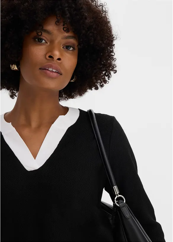 Maglione in filato fine con inserti effetto camicia, bonprix