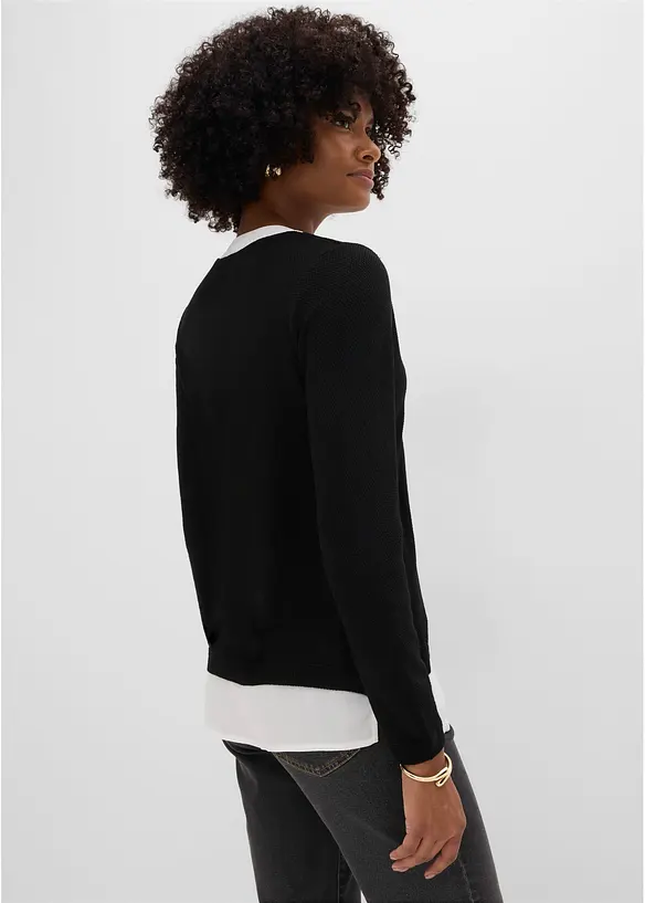 Maglione in filato fine con inserti effetto camicia, bonprix