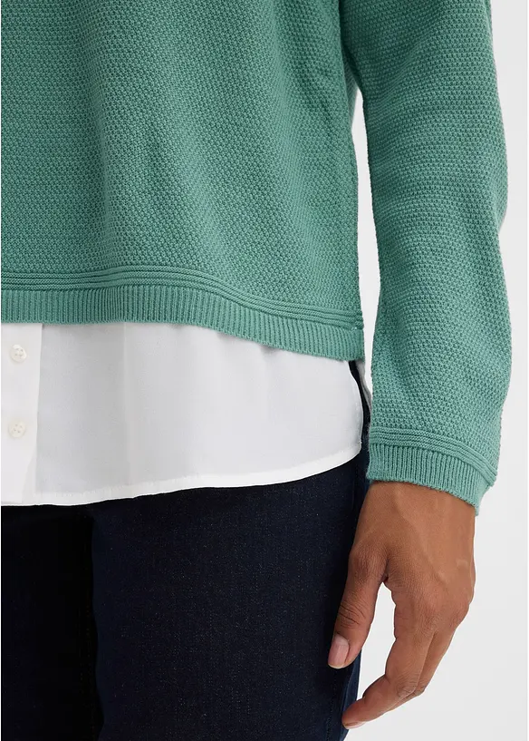 Maglione in filato fine con inserti effetto camicia, bonprix