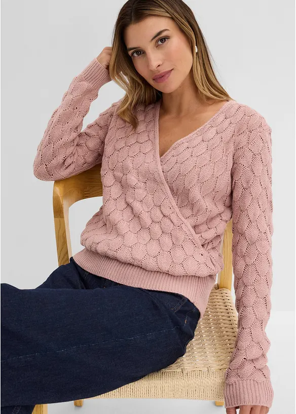 Maglione traforato con effetto a portafoglio, bonprix