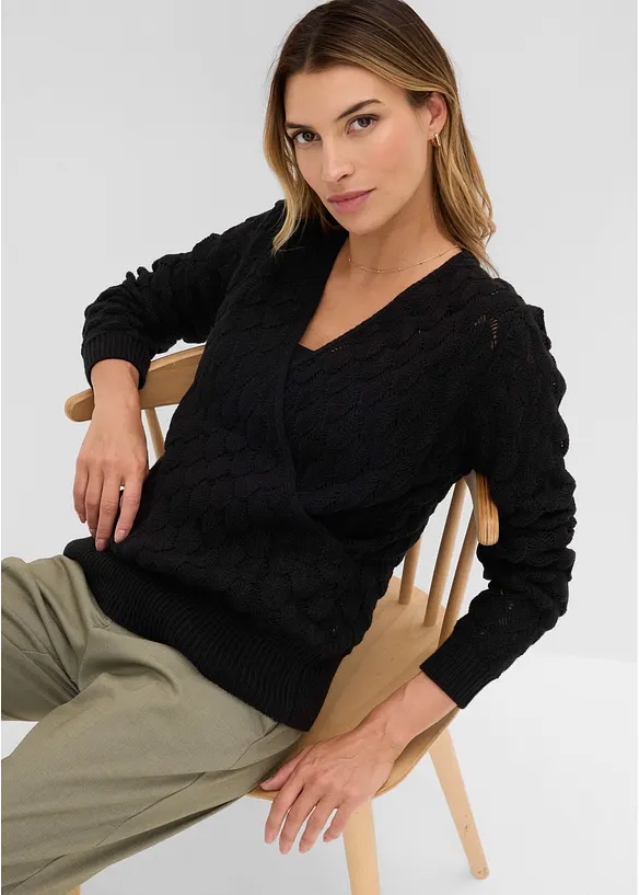 Maglione traforato con effetto a portafoglio, bonprix