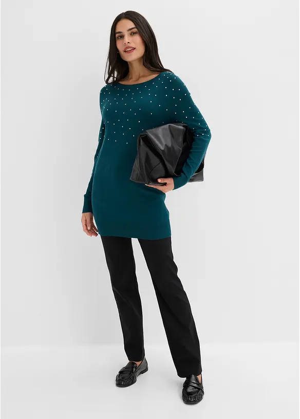 Maglione lungo con strass, bonprix