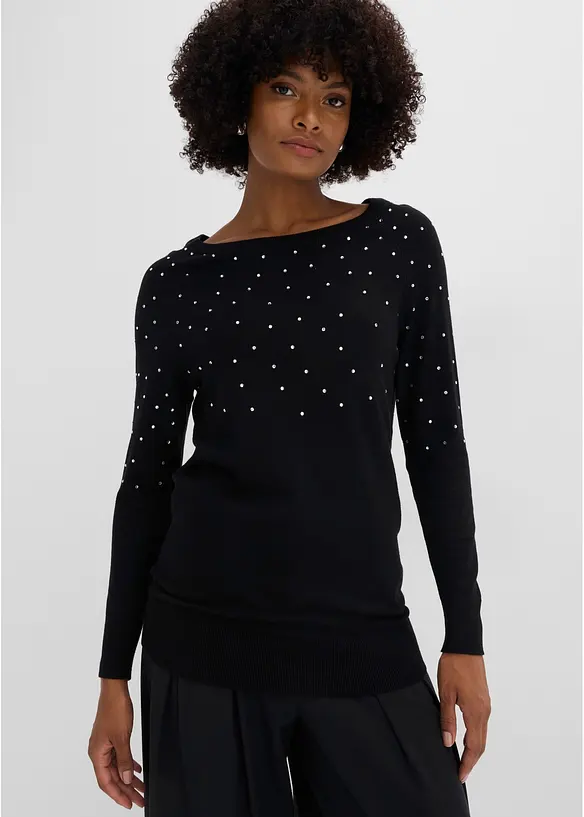 Maglione lungo con strass, bonprix
