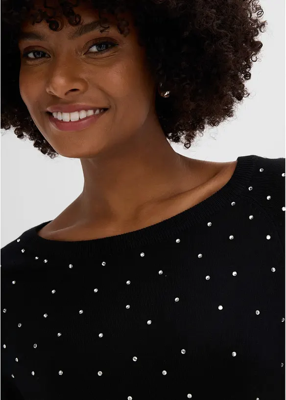 Maglione lungo con strass, bonprix