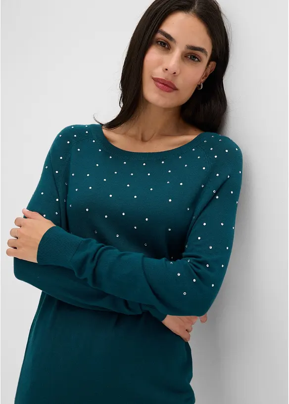 Maglione lungo con strass, bonprix