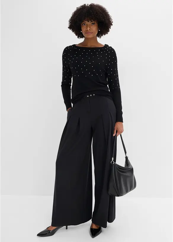 Maglione lungo con strass, bonprix