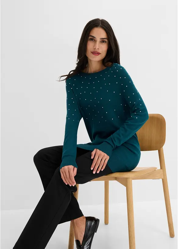 Maglione lungo con strass, bonprix