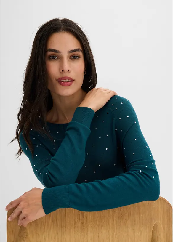 Maglione lungo con strass, bonprix