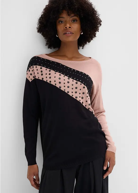 Maglione lungo con applicazione, bonprix