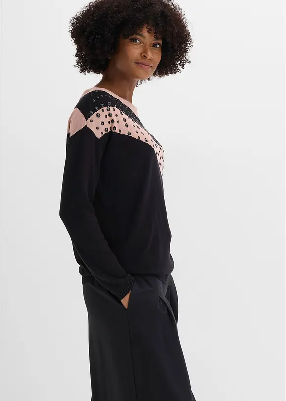 Maglione lungo con applicazione, bonprix