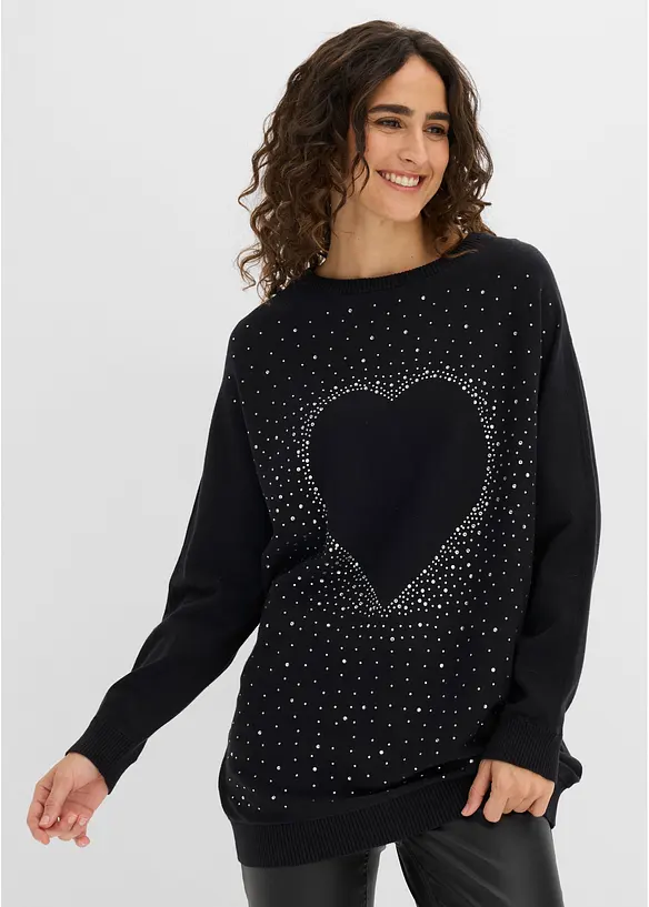 Maglione lungo in misto cotone, bonprix