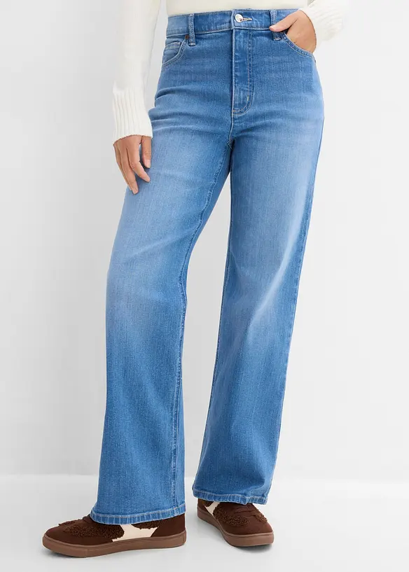 Jeans wide leg in cotone biologico, vita alta, bonprix