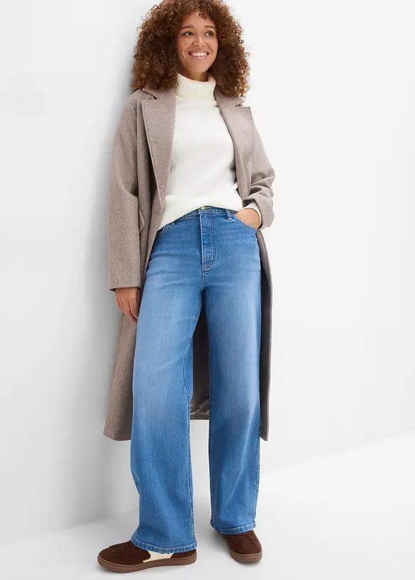 Jeans wide leg in cotone biologico, vita alta, bonprix