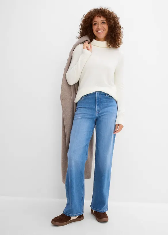 Jeans wide leg in cotone biologico, vita alta, bonprix