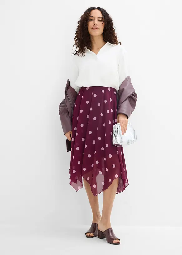 Gonna midi di chiffon con orlo asimmetrico, bonprix