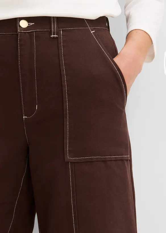 Pantaloni cropped in twill di puro cotone, bonprix