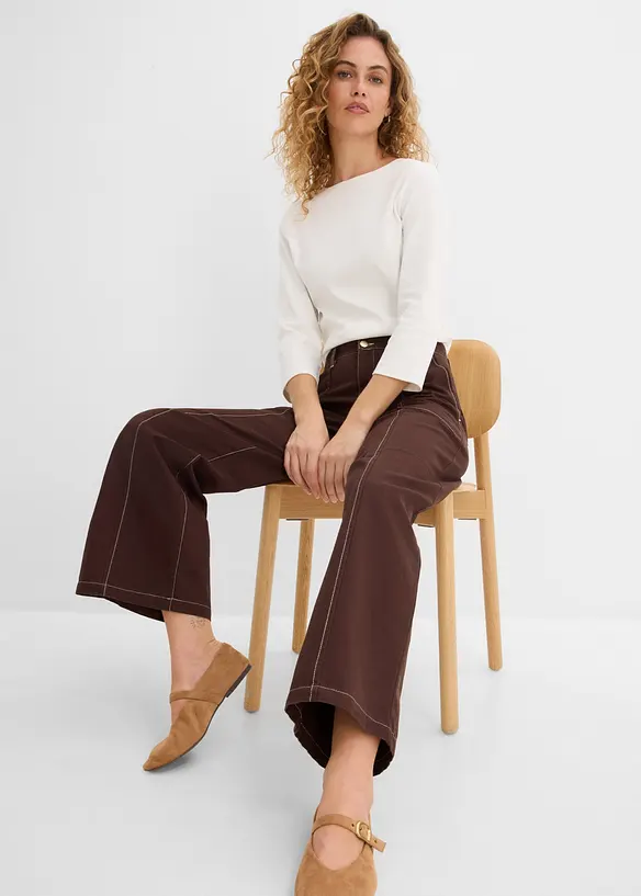 Pantaloni cropped in twill di puro cotone, bonprix