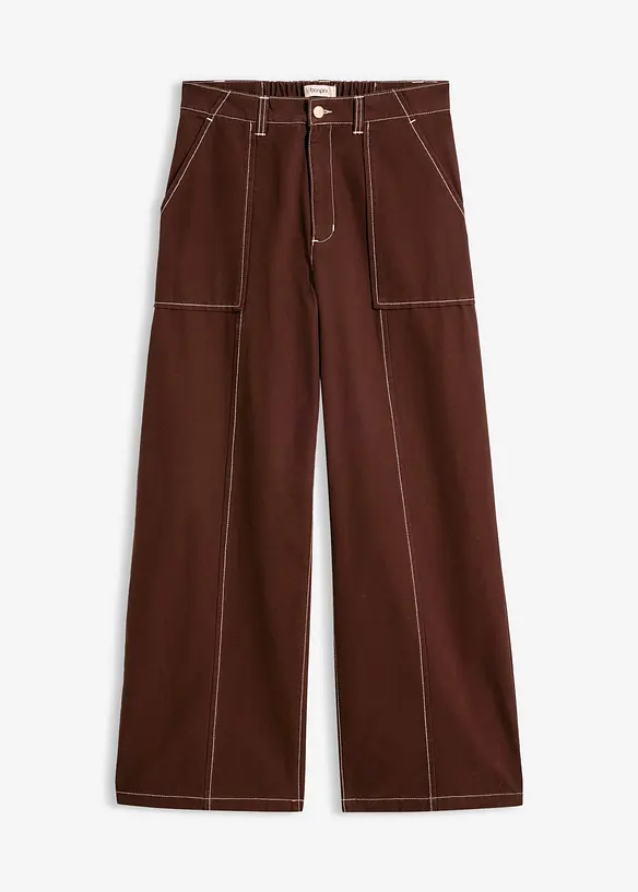 Pantaloni cropped in twill di puro cotone, bonprix