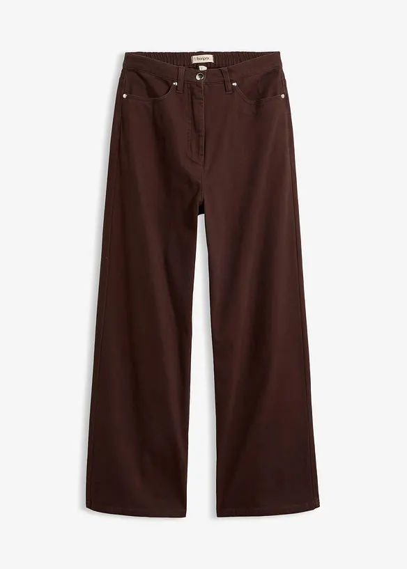 Pantaloni in twill a gamba larga e vita alta, bonprix