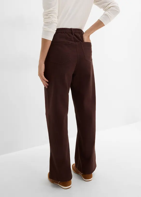 Pantaloni in twill a gamba larga e vita alta, bonprix
