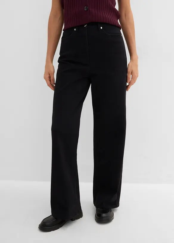 Pantaloni in twill a gamba larga e vita alta, bonprix