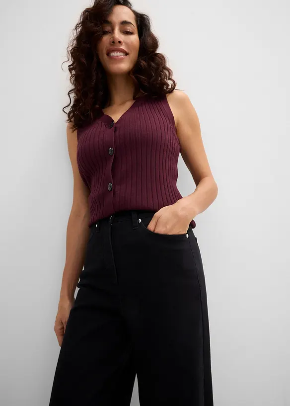 Pantaloni in twill a gamba larga e vita alta, bonprix