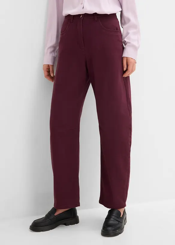 Pantaloni barrel a vita alta in twill, bonprix