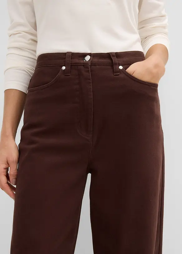 Pantaloni in twill a gamba larga e vita alta, bonprix