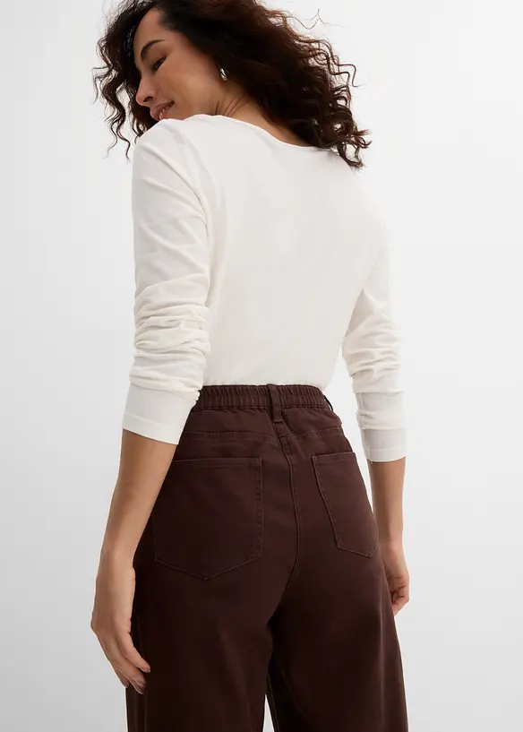 Pantaloni in twill a gamba larga e vita alta, bonprix