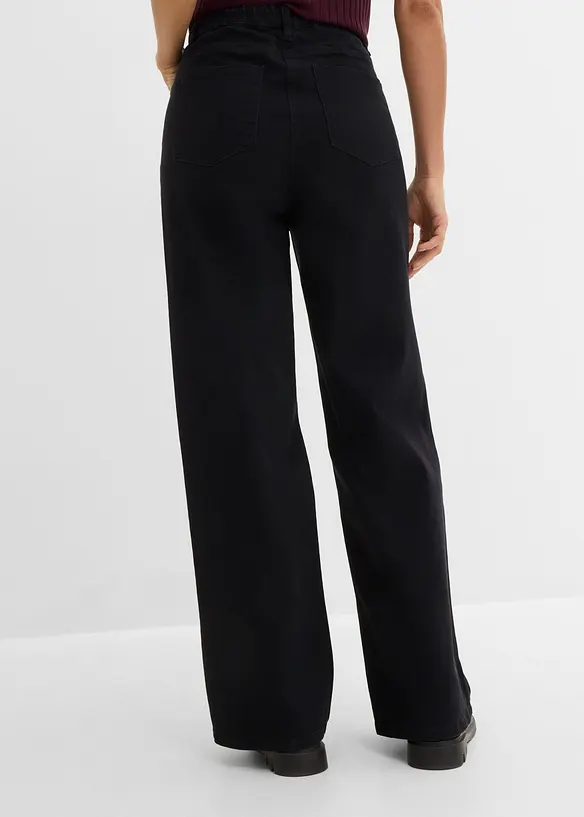 Pantaloni in twill a gamba larga e vita alta, bonprix