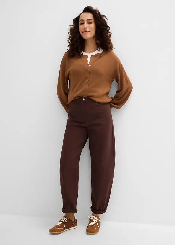 Pantaloni barrel a vita alta in twill, bonprix