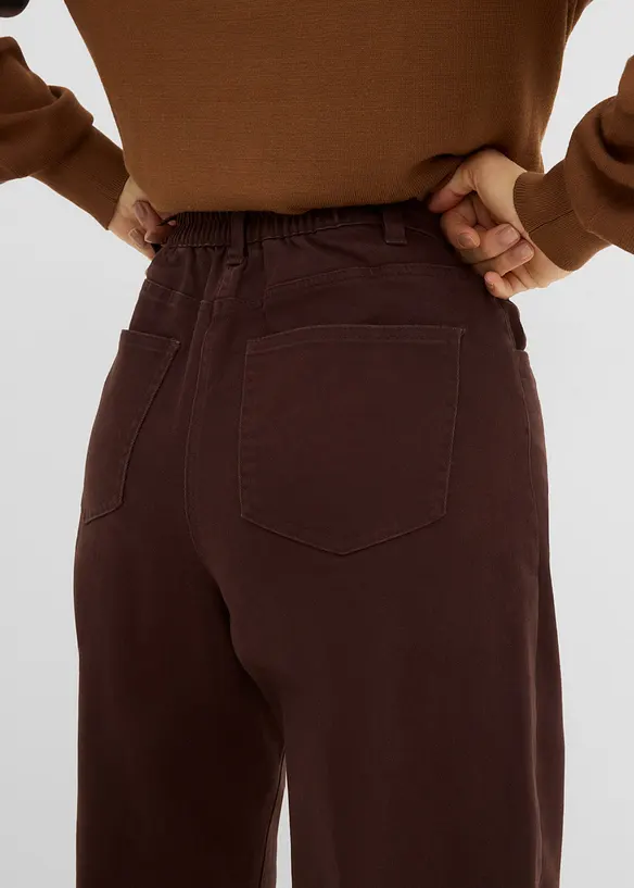 Pantaloni barrel a vita alta in twill, bonprix