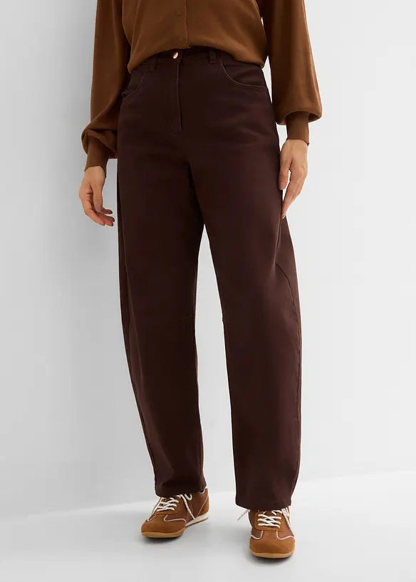 Pantaloni barrel a vita alta in twill, bonprix
