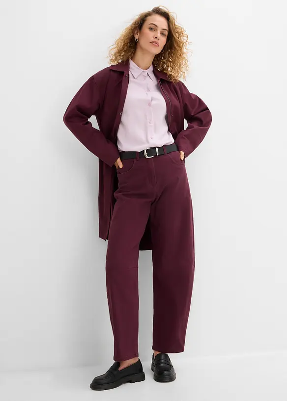 Pantaloni barrel a vita alta in twill, bonprix
