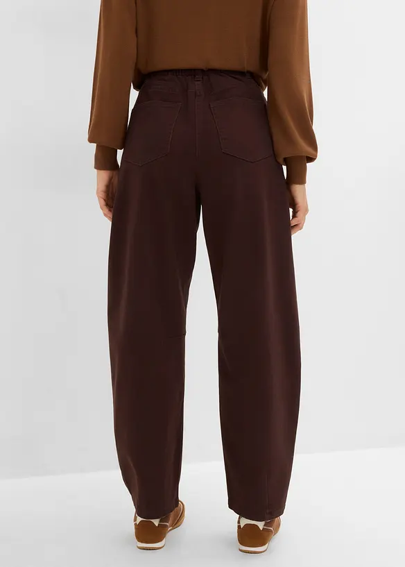 Pantaloni barrel a vita alta in twill, bonprix