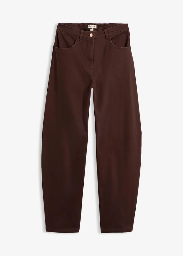 Pantaloni barrel a vita alta in twill, bonprix