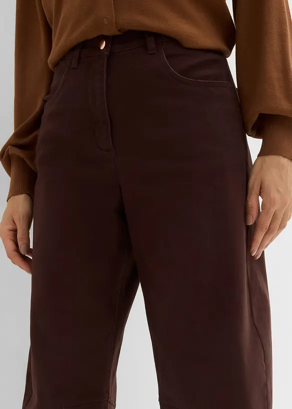 Pantaloni barrel a vita alta in twill, bonprix