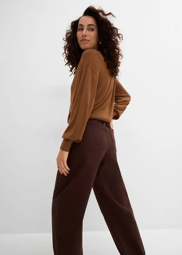 Pantaloni barrel a vita alta in twill, bonprix