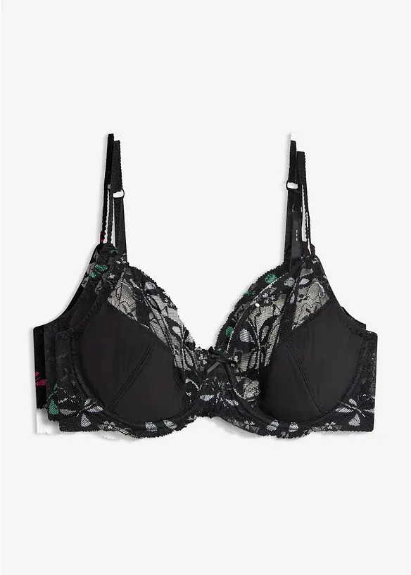Reggiseno con ferretto e pizzo delicato (pacco da 3), bonprix