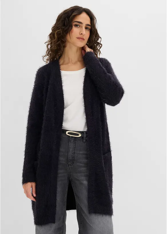 Cardigan lungo in filato peloso, bonprix