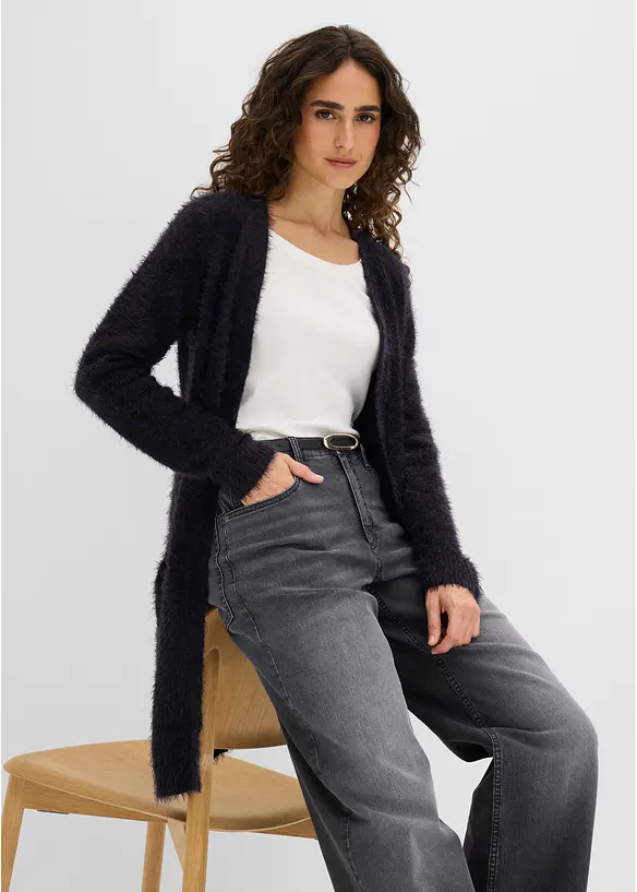 Cardigan lungo in filato peloso, bonprix