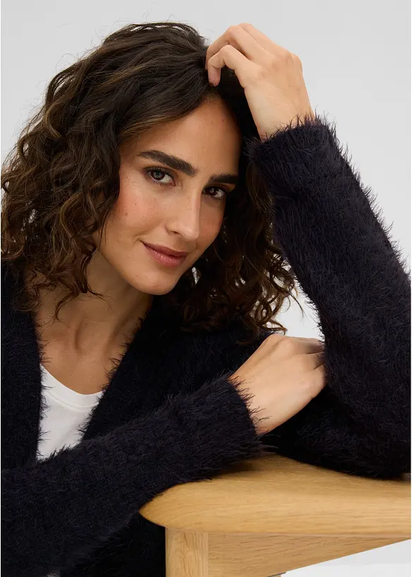 Cardigan lungo in filato peloso, bonprix