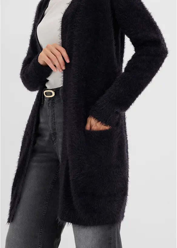 Cardigan lungo in filato peloso, bonprix