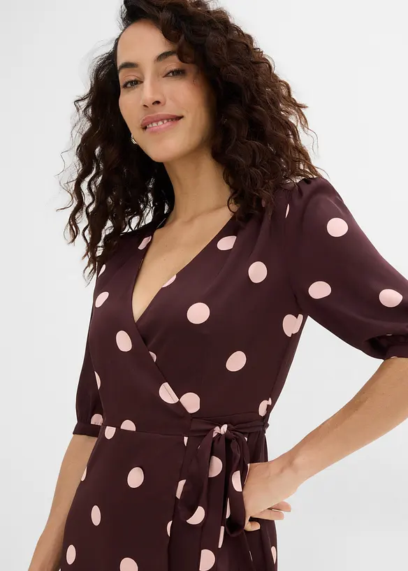 Abito a portafoglio in satin fluido, bonprix
